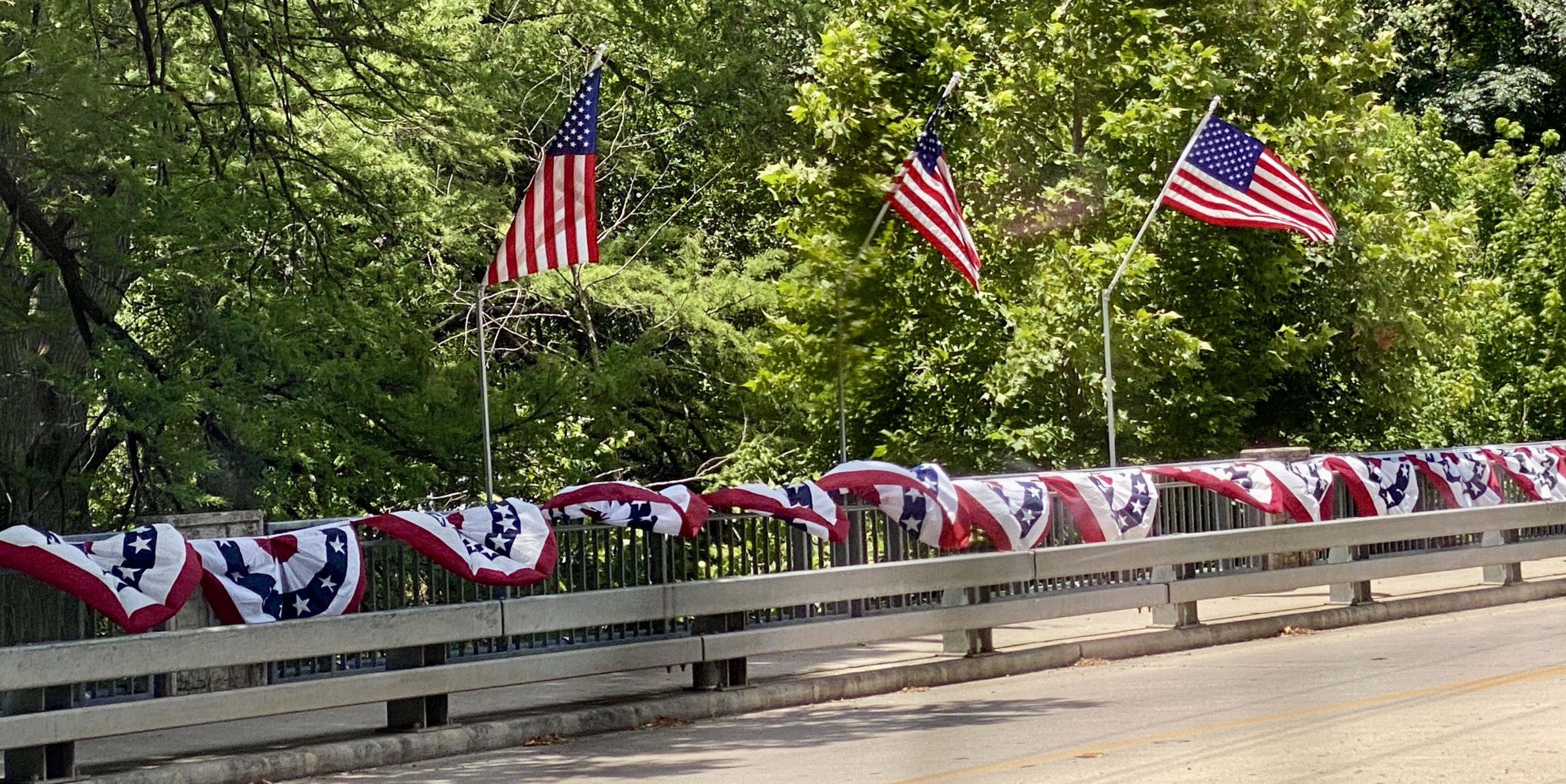 4th of July flags on the Wimberley Cypress Creek Bridge