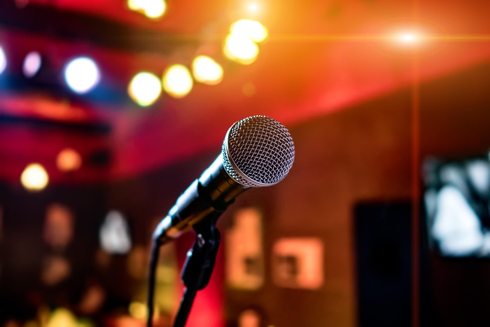 microphone on a stage at karaoke in Wimberley Texas